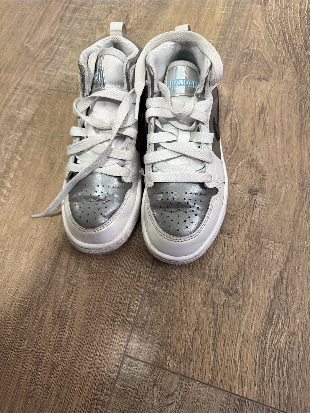 Jordan Kids Mid-Top Sneakers in White, Gray and Black